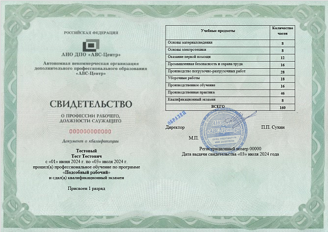 Подсобный рабочий (1-2 разряд). Обучение дистанционно